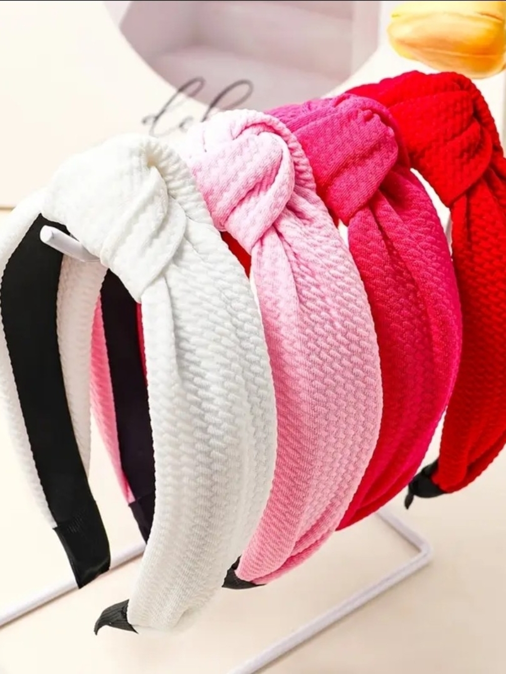 Waffle Textured Top Knot Headband Select 1 Option: White, Pink, Hot Pink, Red